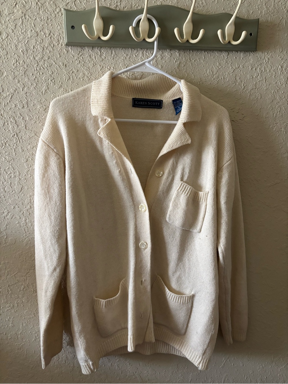 Karen Scott Yellow Cream Button-Up Knit Cardigan
